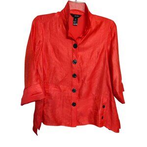 Ali Miles Petite Large Salmon Orange Pink Shimmery Blazer Top, Lagenlook Artsy